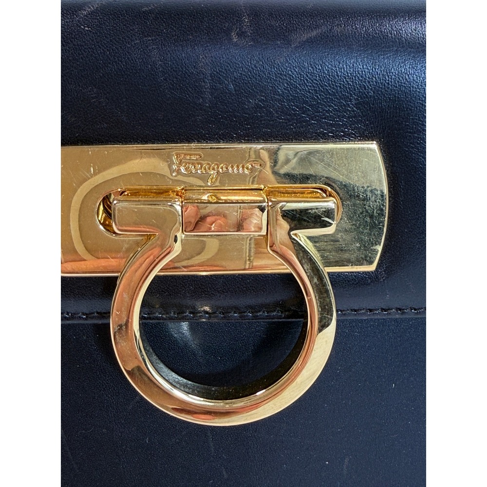 Salvatore Ferragamo Handbag Gancini Deep Dk Brown Gold BX 212181 Italy VTG FLAW - Picture 2 of 10